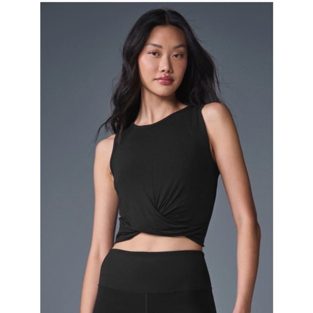 NWT Alo Cover Tank Everyday Edge Black Cropped Active Gym Workout Sports Size XS